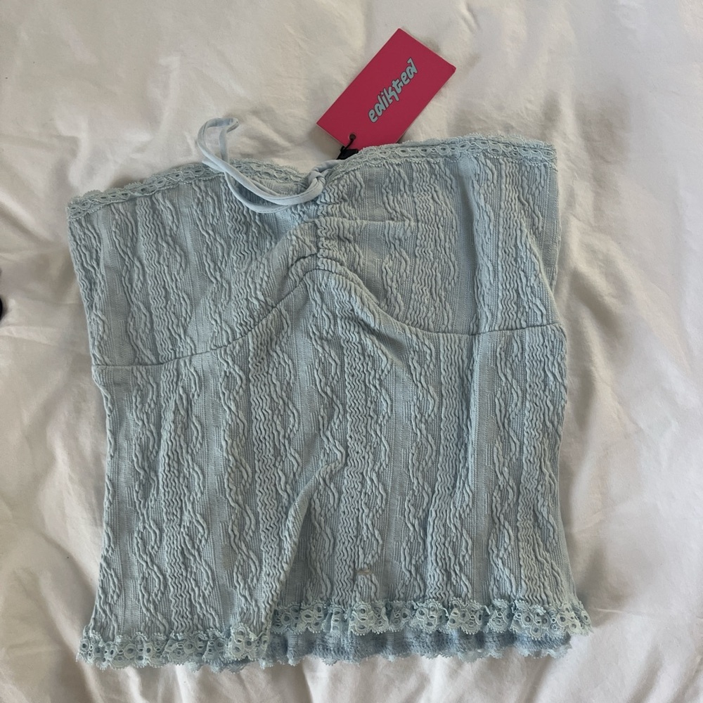 Edikted Sky Blue Lace Strapless Top